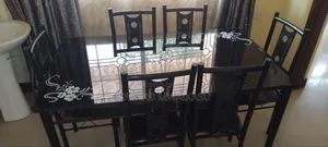 Glass Table Set With 6 Iron Chairs
