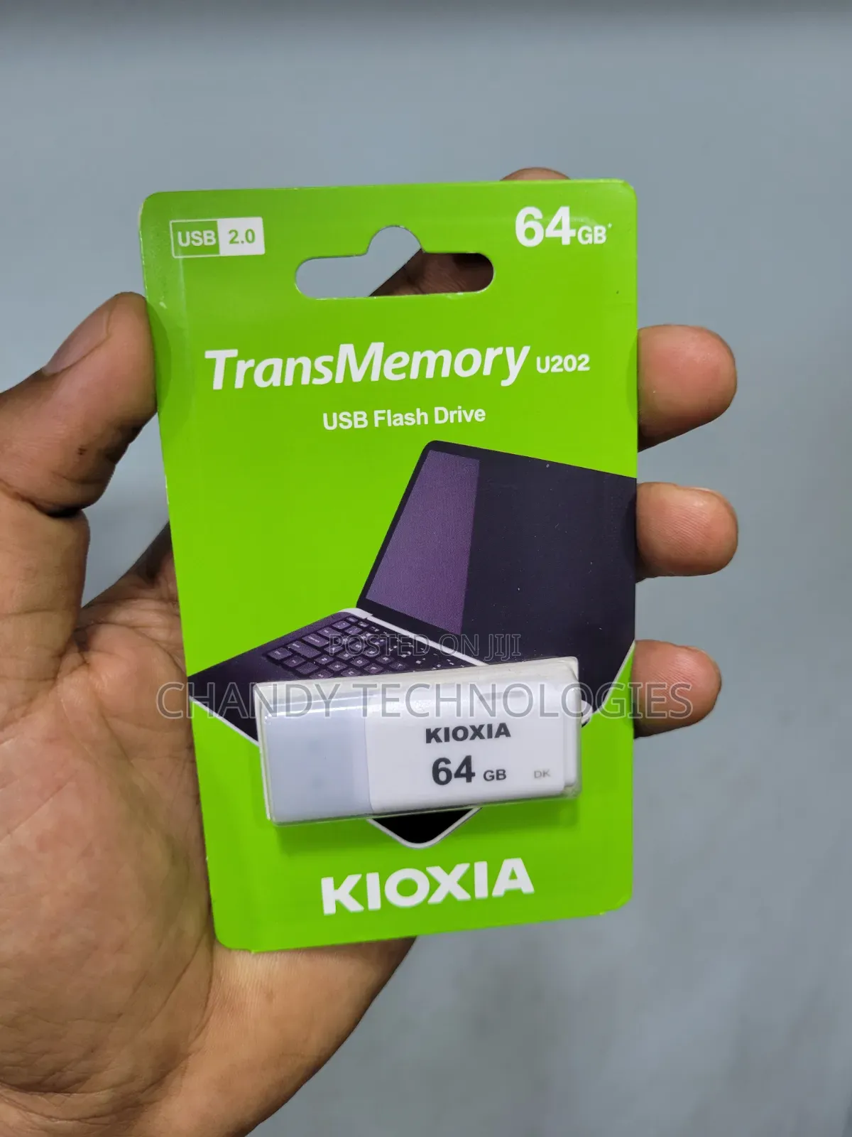 A Kioxia TransMemory U202 64GB USB 2.0 Flash Drive.